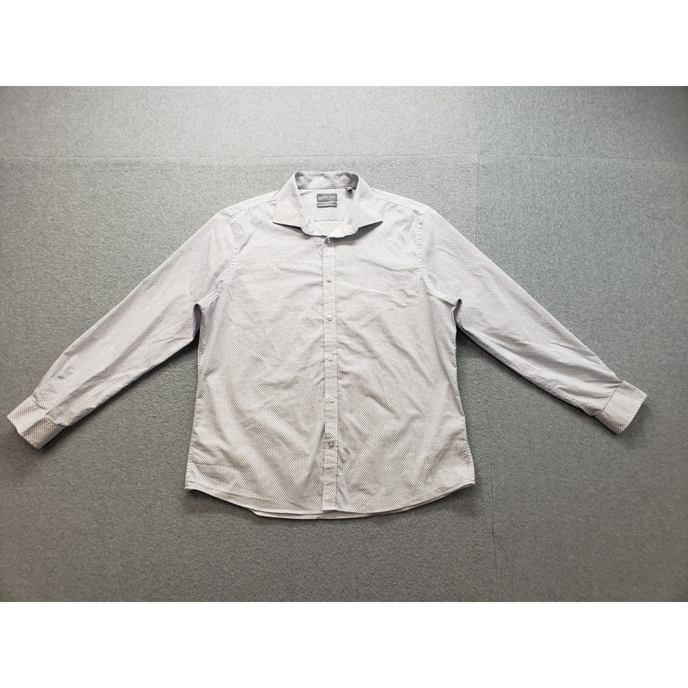 Michael Kors Men Shirt XL Blue White Micro Print Slim Fit Long Sleeve Button Up